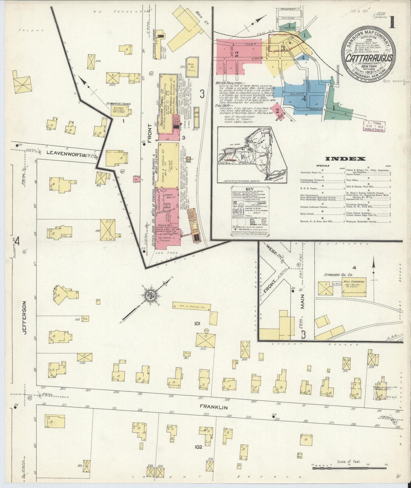 Sanborn Fire Insurance Map from Cattaraugus, Cattaraugus County, New York. (1913) – Historic Sanborn Fire Insurance Map Print