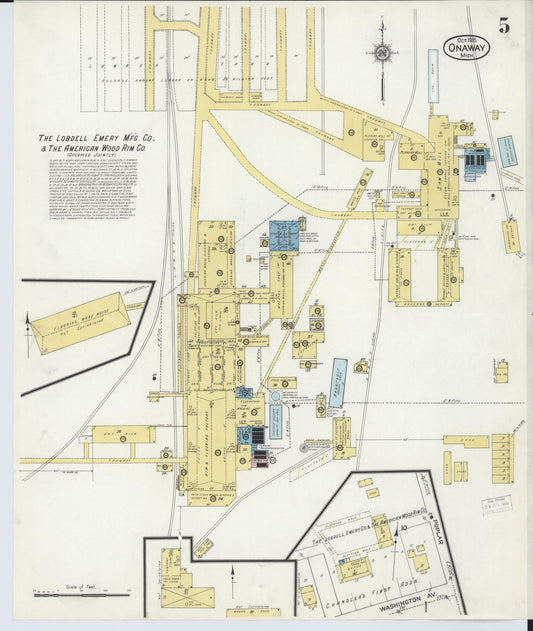 Sanborn Fire Insurance Map from Onaway, Presque Isle County, Michigan (1915), Sheet #0005 - Historic Sanborn Fire Insurance Map Print, vintage old map wall art, antique decor, genealogy gift, Michigan Michigan map