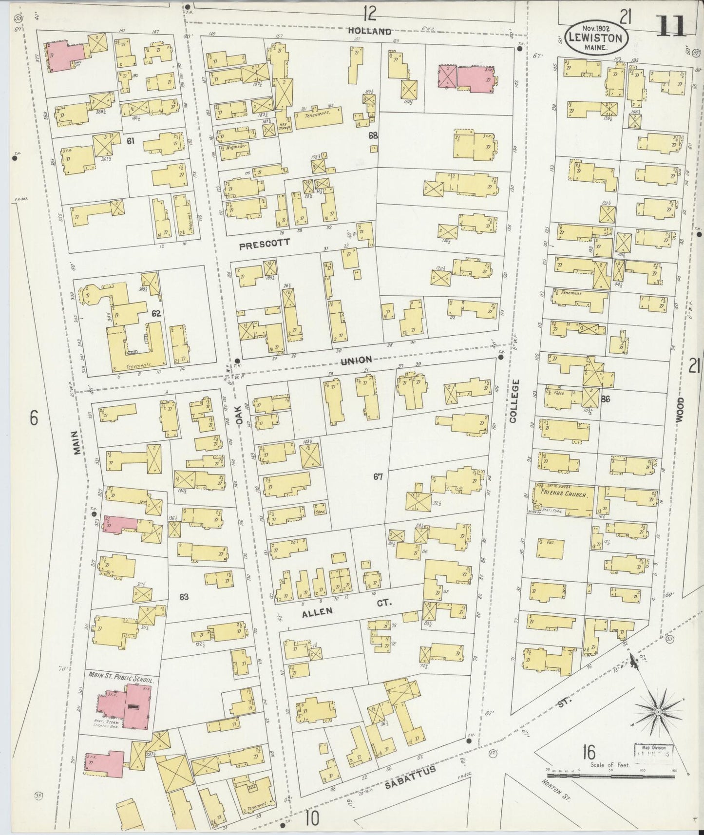 Sanborn Fire Insurance Map from Lewiston, Androscoggin County, Maine (1902), Sheet #0011 - Complete Map Set gallery image, historic Sanborn map, vintage wall art, Maine Maine