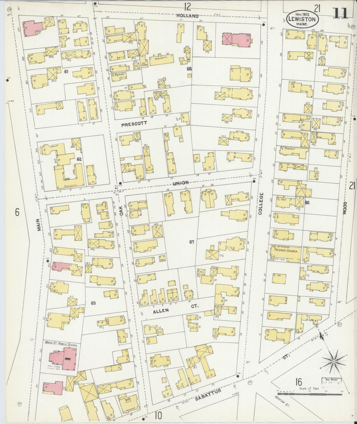 Sanborn Fire Insurance Map from Lewiston, Androscoggin County, Maine (1902), Sheet #0011 - Complete Map Set gallery image, historic Sanborn map, vintage wall art, Maine Maine