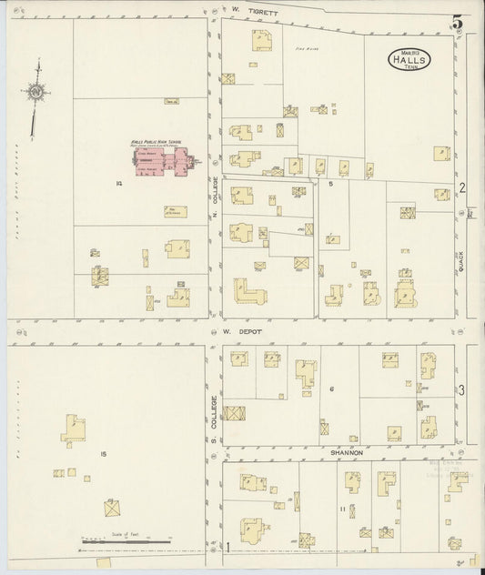 Sanborn Fire Insurance Map from Halls, Lauderdale County, Tennessee (1915), Sheet #0005 - Historic Sanborn Fire Insurance Map Print, vintage old map wall art, antique decor, genealogy gift, Tennessee Tennessee map