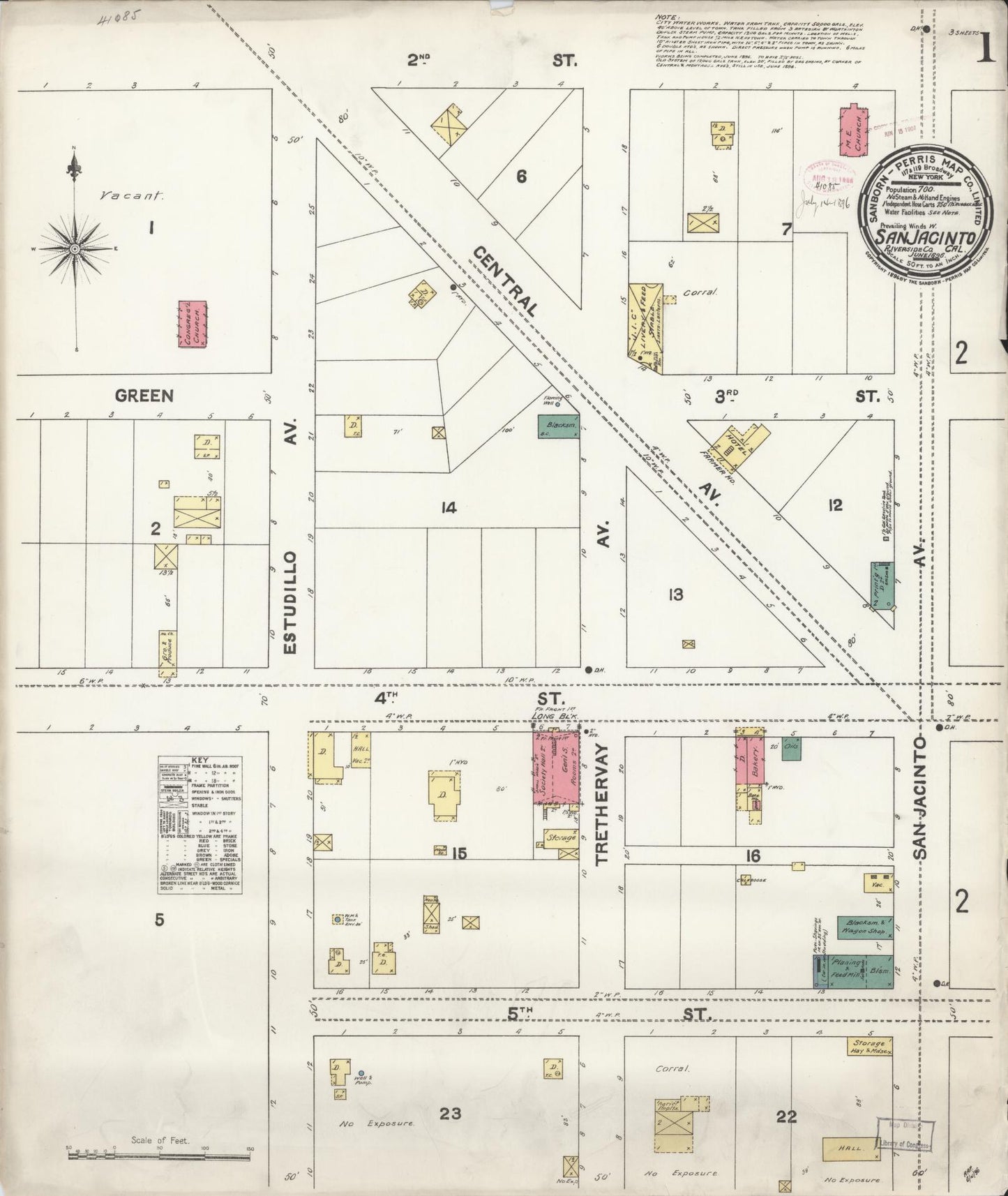 Sanborn Fire Insurance Map from San Jacinto, Riverside County, California (1896), Sheet #0001 - Complete Map Set gallery image, historic Sanborn map, vintage wall art, California California
