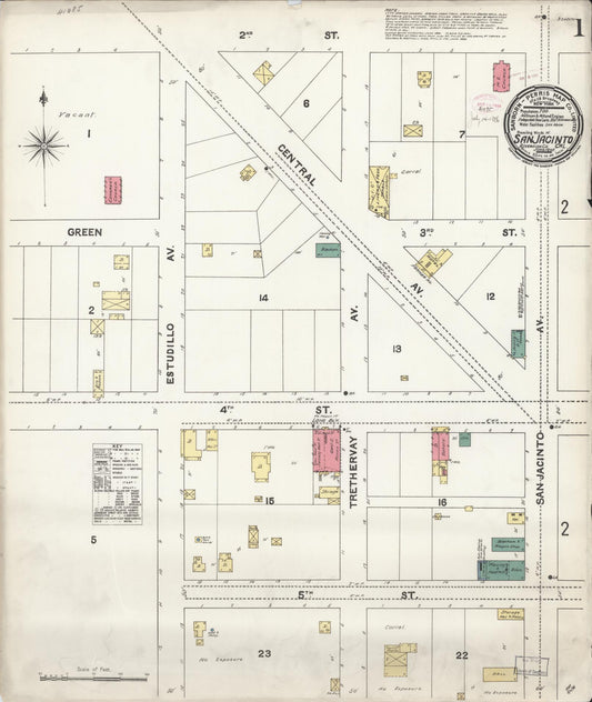 Sanborn Fire Insurance Map from San Jacinto, Riverside County, California (1896), Sheet #0001 - Complete Map Set gallery image, historic Sanborn map, vintage wall art, California California