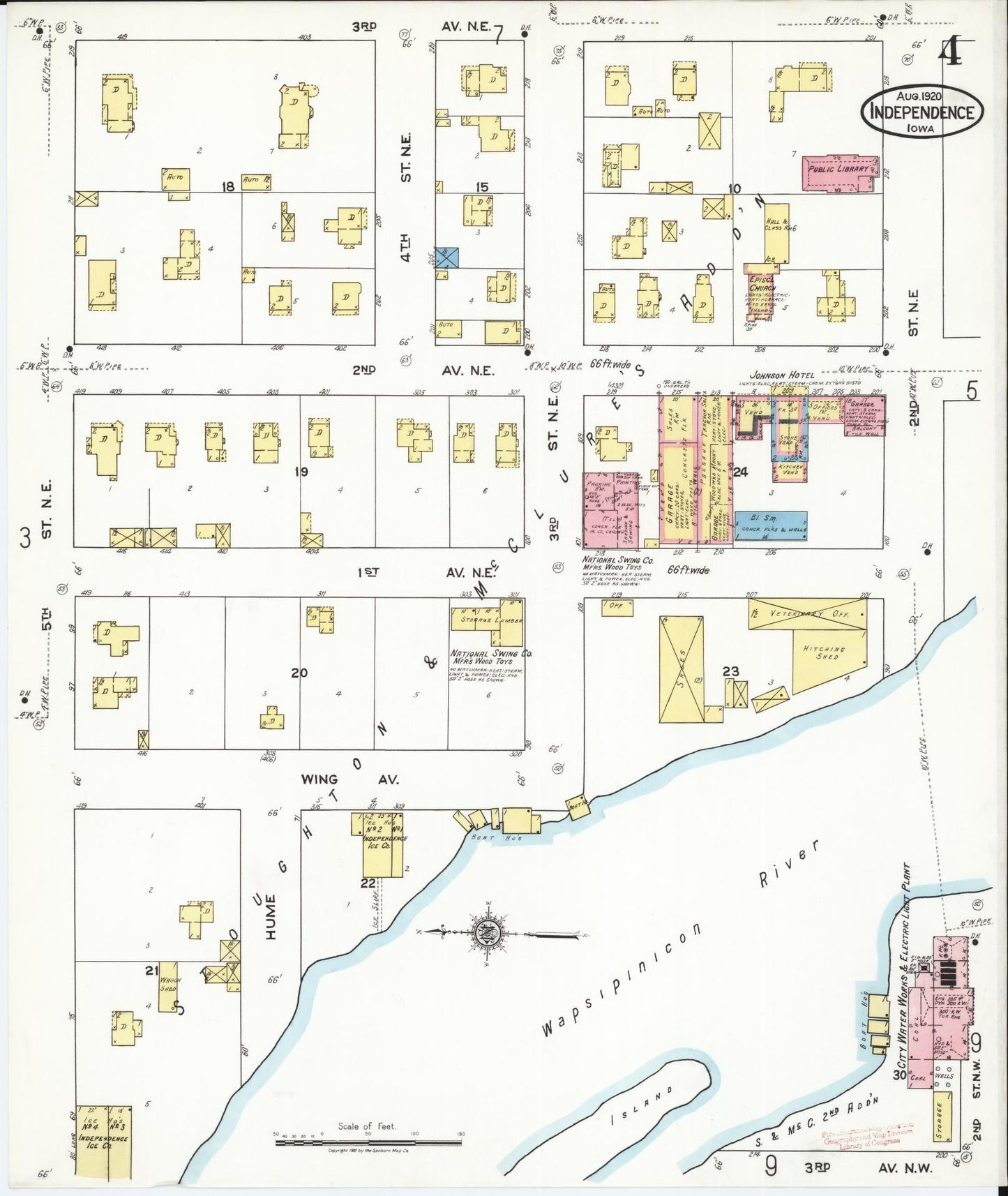 Sanborn Fire Insurance Map from Independence, Buchanan County, Iowa (1920), Sheet #0004 - Historic Sanborn Fire Insurance Map Print, vintage old map wall art