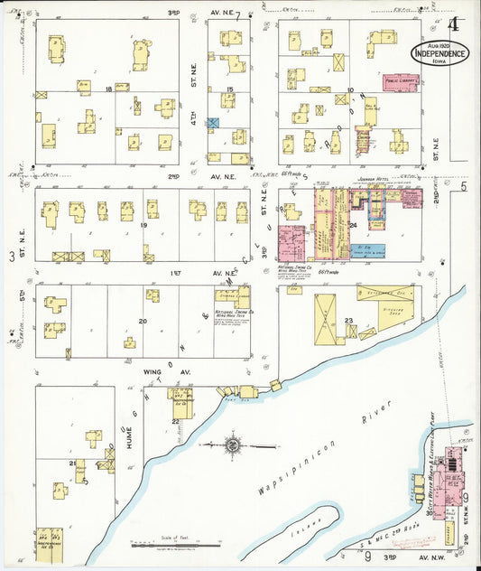 Sanborn Fire Insurance Map from Independence, Buchanan County, Iowa (1920), Sheet #0004 - Historic Sanborn Fire Insurance Map Print, vintage old map wall art