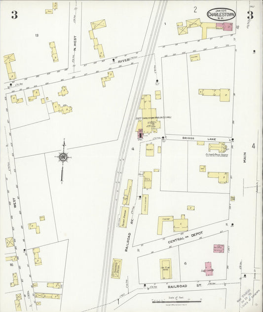 Sanborn Fire Insurance Map from Charlestown, Sullivan County, New Hampshire (1924), Sheet #0003 - Historic Sanborn Fire Insurance Map Print, vintage old map wall art, antique decor, genealogy gift, New Hampshire New Hampshire map