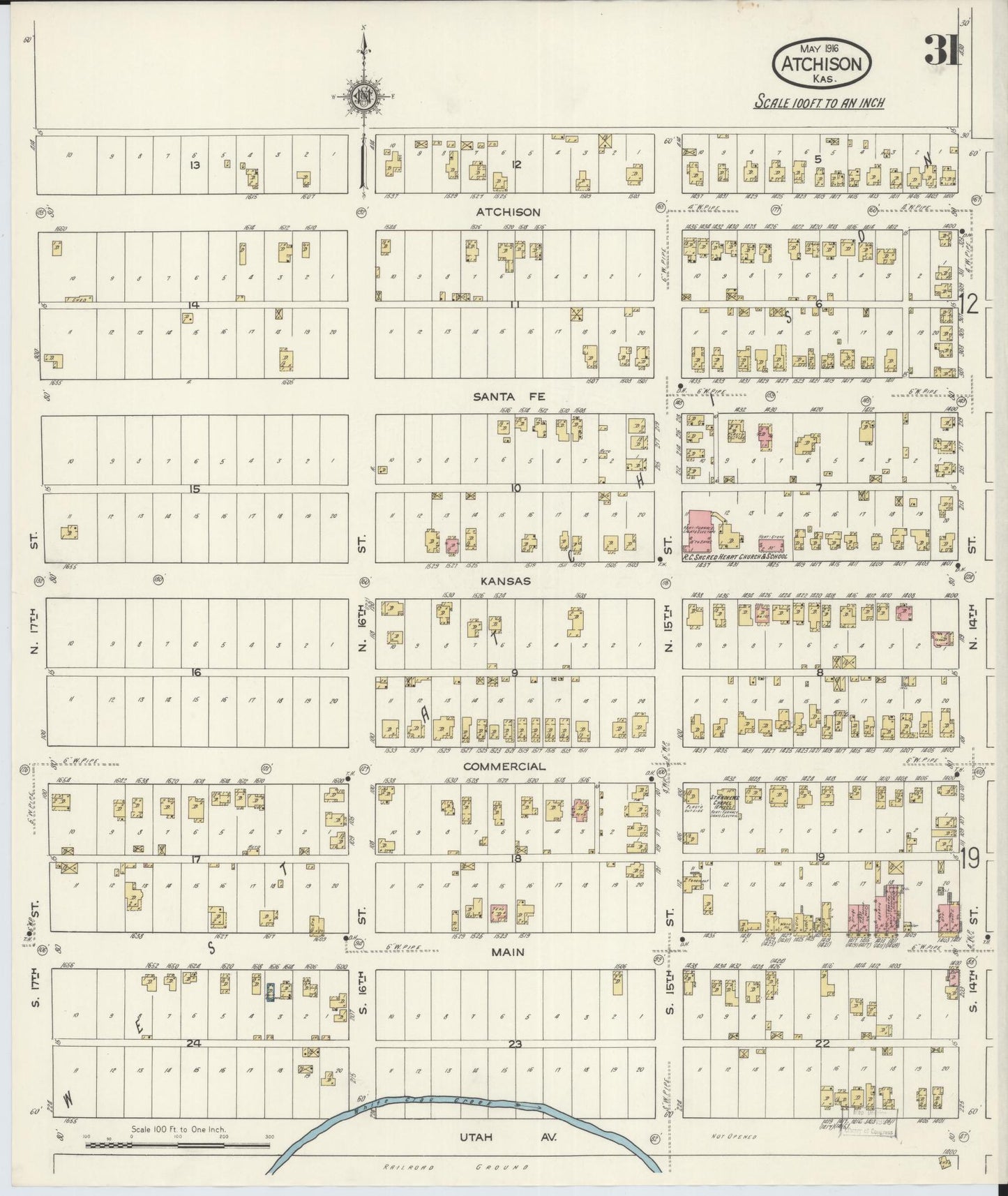 Sanborn Fire Insurance Map from Atchison, Atchison County, Kansas (1916), Sheet #0031 - Complete Map Set gallery image, historic Sanborn map, vintage wall art, Kansas Kansas