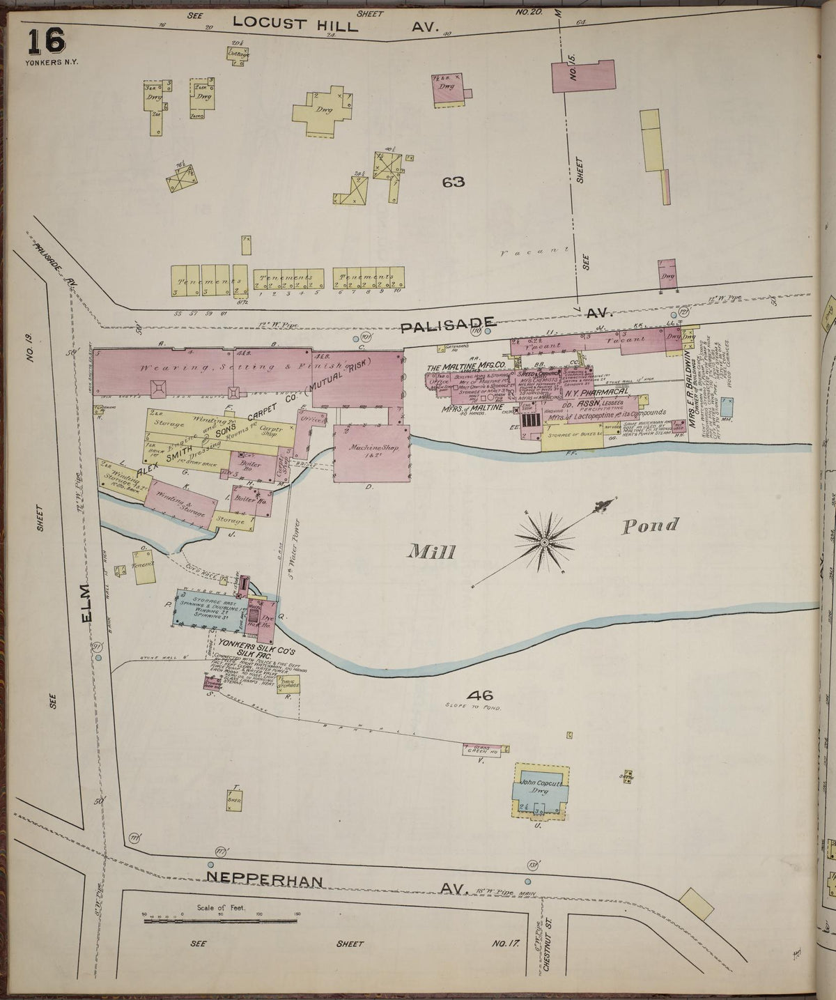 Sanborn Fire Insurance Map from Yonkers, Westchester County, New York (1886), Sheet #0016 - Historic Sanborn Fire Insurance Map Print, vintage old map wall art, antique decor, genealogy gift, New York New York map