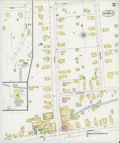 Sanborn Fire Insurance Map from New Berlin, Chenango County, New York (1899), Sheet #0002 - Historic Sanborn Fire Insurance Map Print, vintage old map wall art, antique decor, genealogy gift, New York New York map
