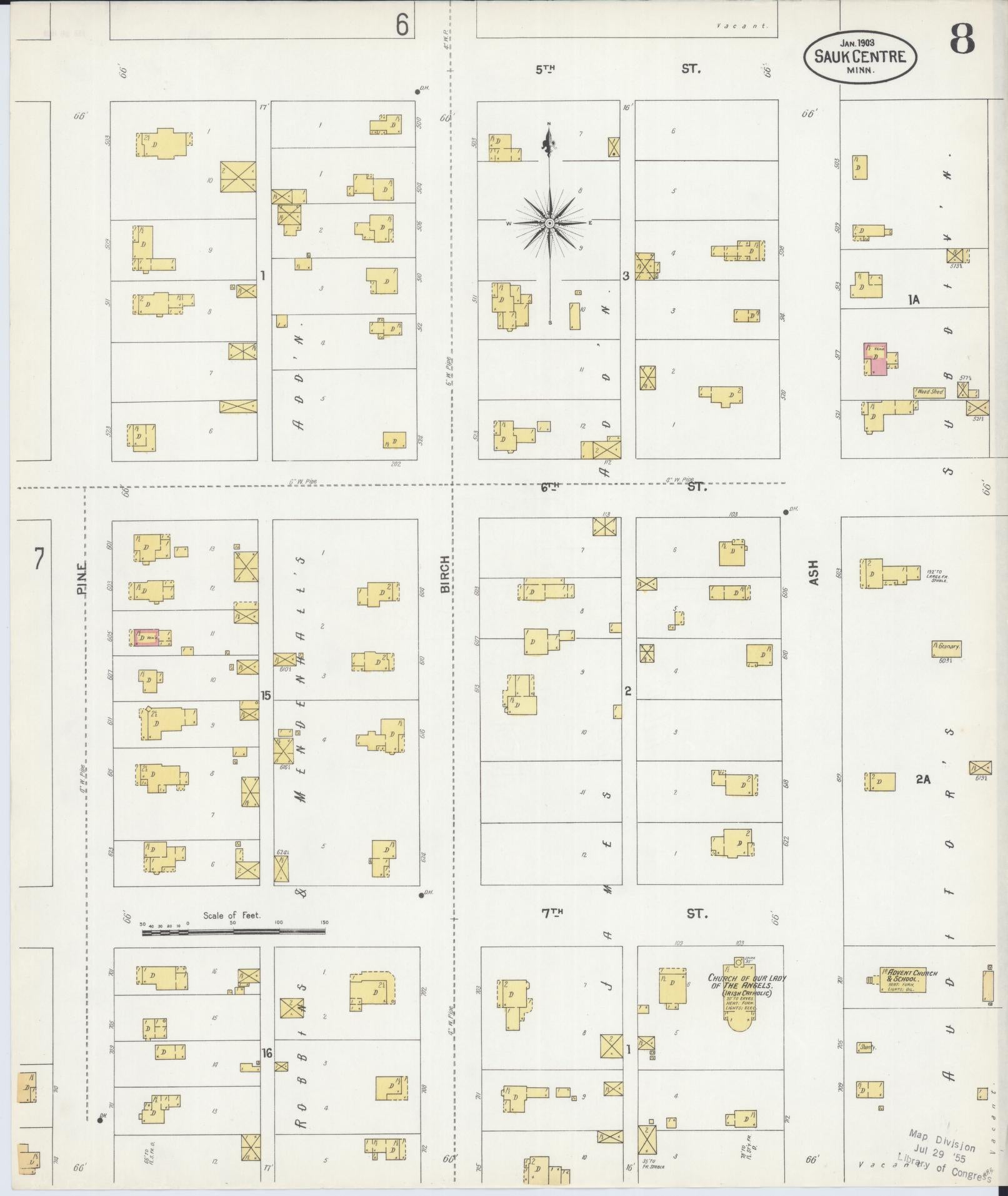 Sanborn Fire Insurance Map from Sauk Centre, Stearns County, Minnesota (1903), Sheet #0008 - Complete Map Set gallery image, historic Sanborn map, vintage wall art, Minnesota Minnesota