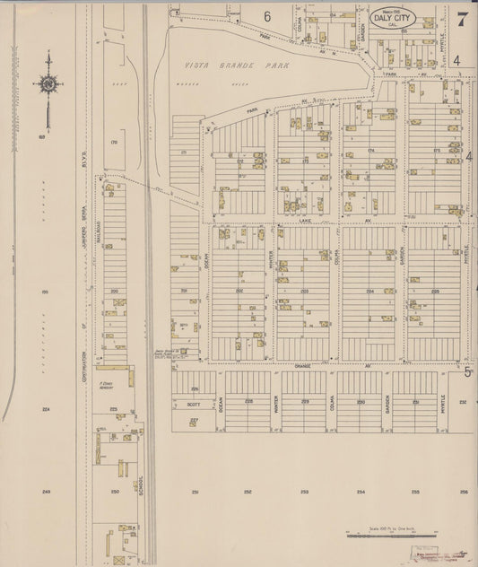 Sanborn Fire Insurance Map from Daly City, San Mateo County, California (1915), Sheet #0007 - Historic Sanborn Fire Insurance Map Print, vintage old map wall art, antique decor, genealogy gift, California California map