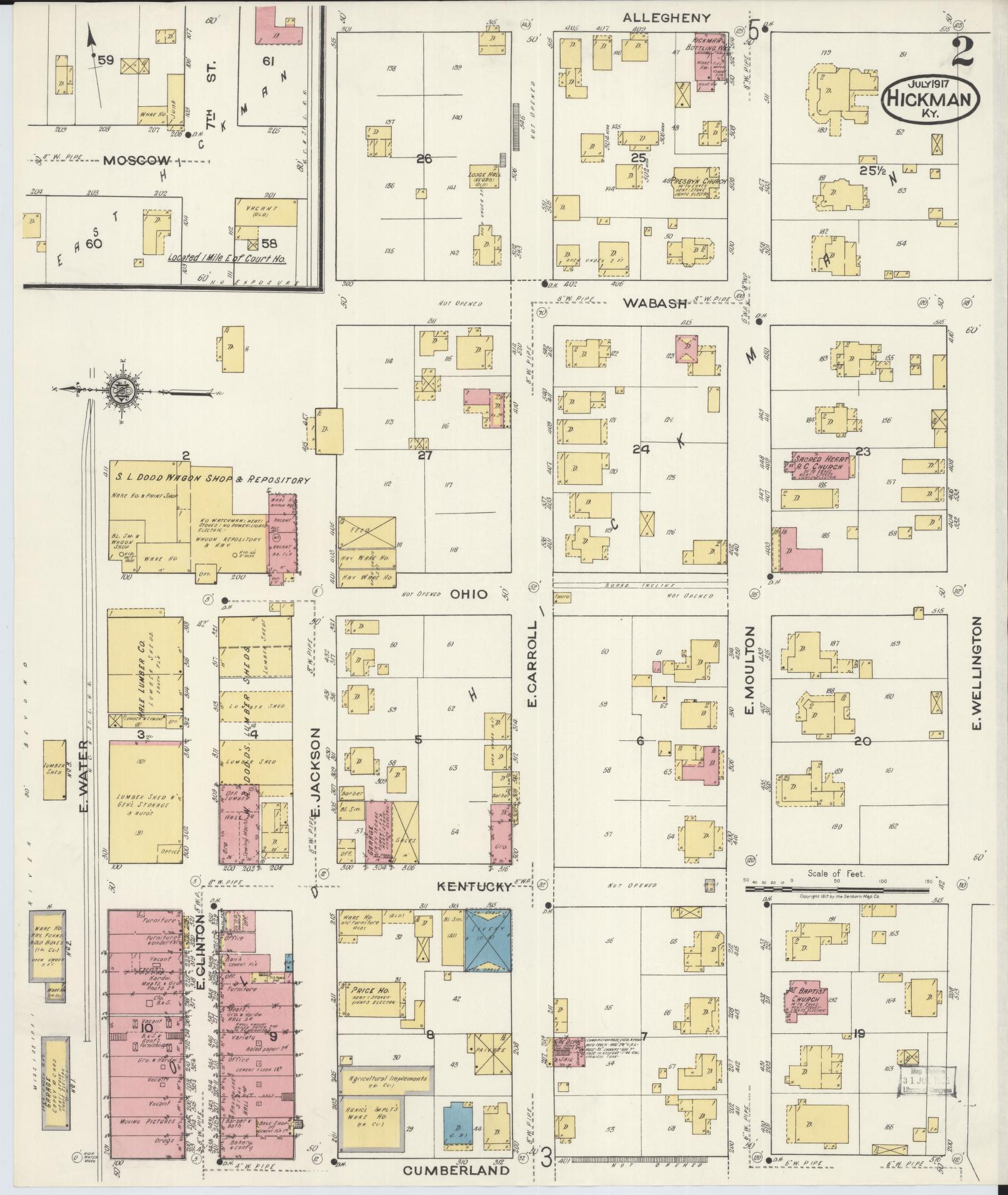 Sanborn Fire Insurance Map from Hickman, Fulton County, Kentucky (1917), Sheet #0002 - Historic Sanborn Fire Insurance Map Print, vintage old map wall art, antique decor, genealogy gift, Kentucky Kentucky map