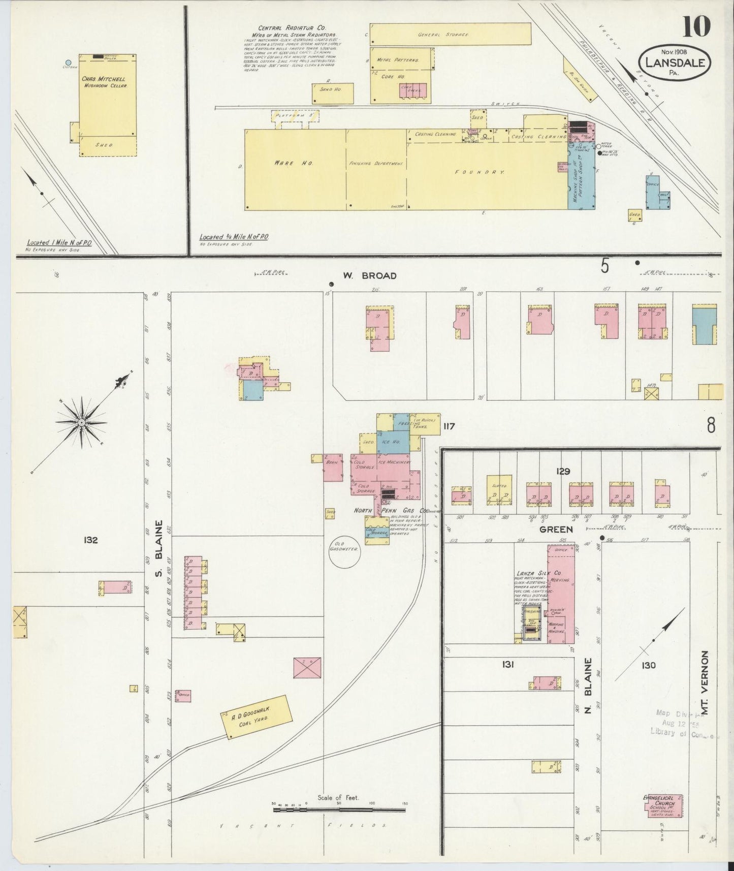 Sanborn Fire Insurance Map from Lansdale, Montgomery County, Pennsylvania (1912), Sheet #0010 - Historic Sanborn Fire Insurance Map Print, vintage old map wall art, antique decor, genealogy gift, Pennsylvania Pennsylvania map