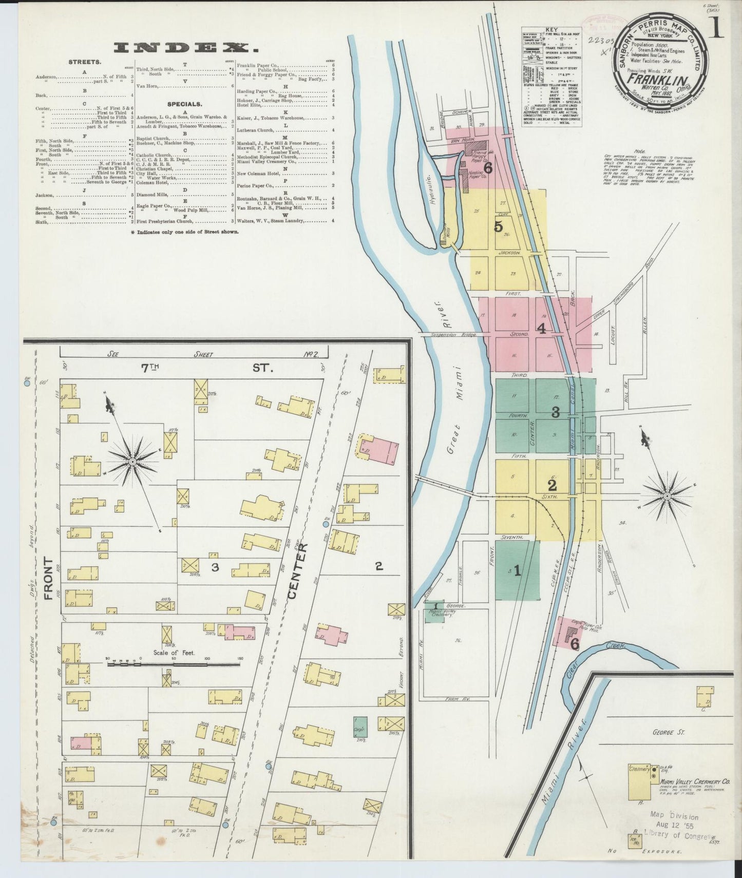 Sanborn Fire Insurance Map from Franklin, Warren County, Ohio (1892), Sheet #0001 - Historic Sanborn Fire Insurance Map Print, vintage old map wall art, antique decor, genealogy gift, Ohio Ohio map