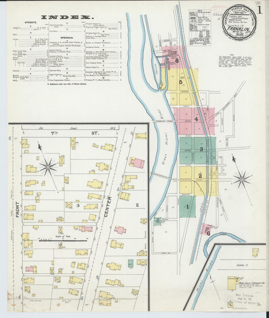 Sanborn Fire Insurance Map from Franklin, Warren County, Ohio (1892), Sheet #0001 - Historic Sanborn Fire Insurance Map Print, vintage old map wall art, antique decor, genealogy gift, Ohio Ohio map