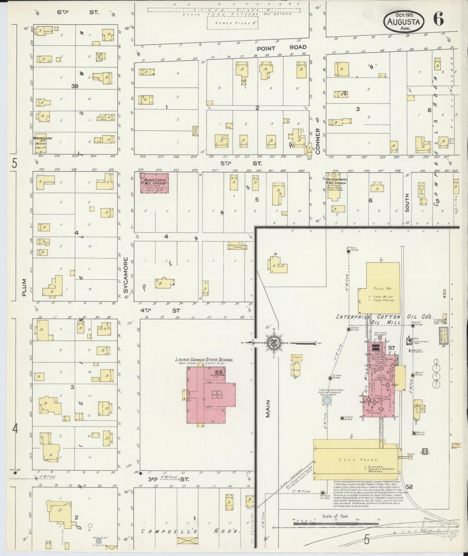 Sanborn Fire Insurance Map from Augusta, Woodruff County, Arkansas (1913), Sheet #0006 - Historic Sanborn Fire Insurance Map Print, vintage old map wall art, antique decor, genealogy gift, Arkansas Arkansas map