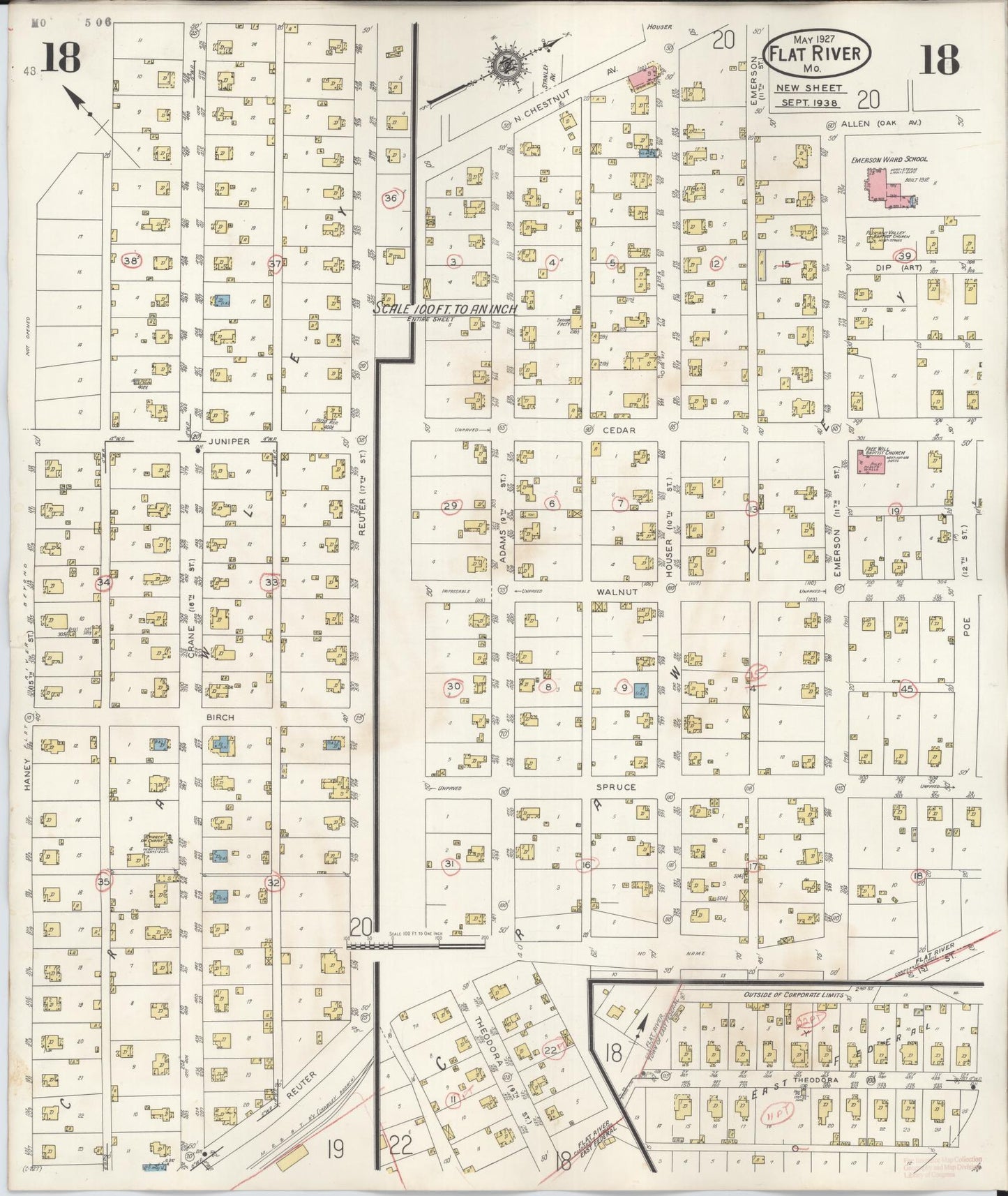 Sanborn Fire Insurance Map from Flat River, Saint Francois County, Missouri (1938), Sheet #0018 - Historic Sanborn Fire Insurance Map Print, vintage old map wall art, antique decor, genealogy gift, Missouri Missouri map