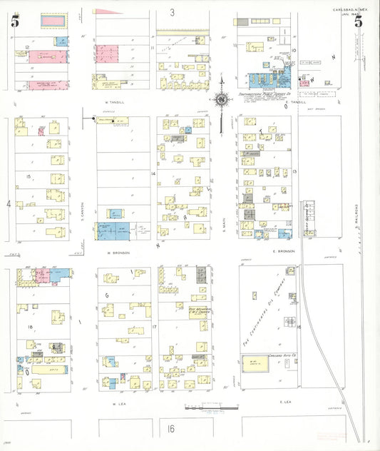 Sanborn Fire Insurance Map from Carlsbad, Eddy County, New Mexico (1943), Sheet #0005 - Historic Sanborn Fire Insurance Map Print, vintage old map wall art, antique decor, genealogy gift, New Mexico New Mexico map