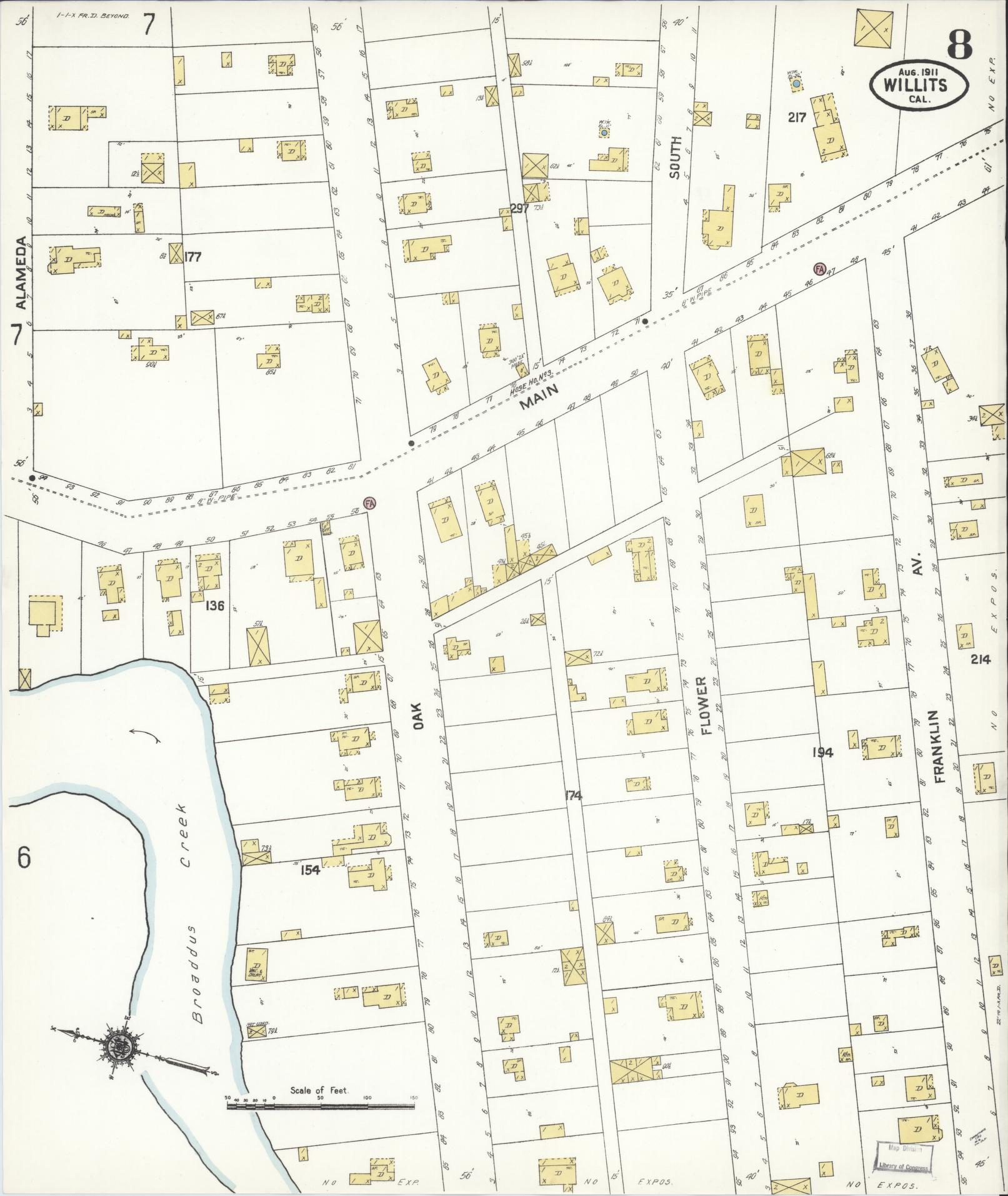 Sanborn Fire Insurance Map from Willits, Mendocino County, California (1911), Sheet #0008 - Complete Map Set gallery image, historic Sanborn map, vintage wall art, California California