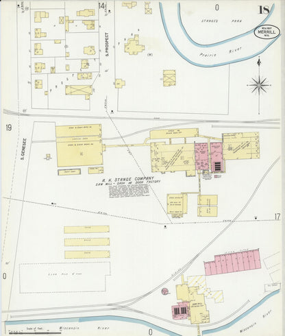 Sanborn Fire Insurance Map from Merrill, Lincoln County, Wisconsin (1907), Sheet #0018 - Historic Sanborn Fire Insurance Map Print, vintage old map wall art, antique decor, genealogy gift, Wisconsin Wisconsin map