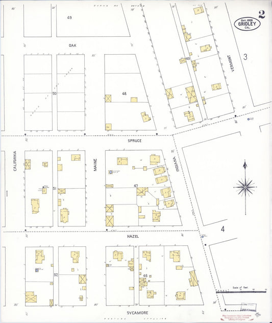Sanborn Fire Insurance Map from Gridley, Butte County, California (1909), Sheet #0002 - Historic Sanborn Fire Insurance Map Print, vintage old map wall art, antique decor, genealogy gift, California California map