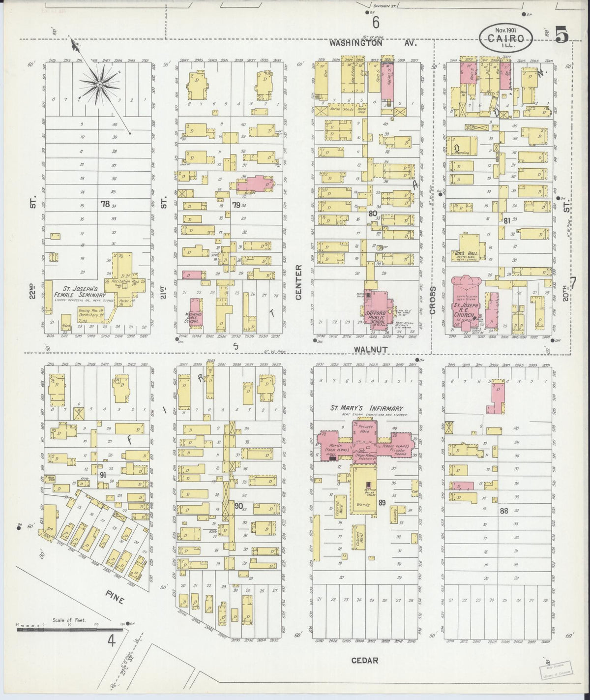 Sanborn Fire Insurance Map from Cairo, Alexander County, Illinois (1901), Sheet #0005 - Historic Sanborn Fire Insurance Map Print, vintage old map wall art, antique decor, genealogy gift, Illinois Illinois map
