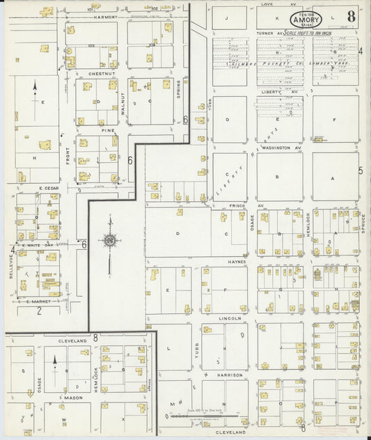 Sanborn Fire Insurance Map from Amory, Monroe County, Mississippi (1918), Sheet #0008 - Historic Sanborn Fire Insurance Map Print, vintage old map wall art, antique decor, genealogy gift, Mississippi Mississippi map