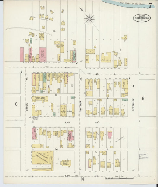 Sanborn Fire Insurance Map from Grand Forks, Grand Forks County, North Dakota (1897), Sheet #0007 - Historic Sanborn Fire Insurance Map Print, vintage old map wall art, antique decor, genealogy gift, North Dakota North Dakota map