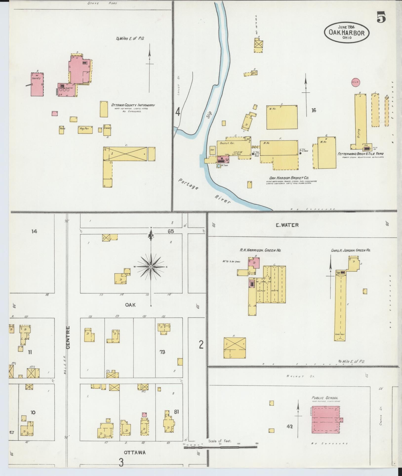 Sanborn Fire Insurance Map from Oak Harbor, Ottawa County, Ohio (1904), Sheet #0005 - Historic Sanborn Fire Insurance Map Print, vintage old map wall art, antique decor, genealogy gift, Ohio Ohio map