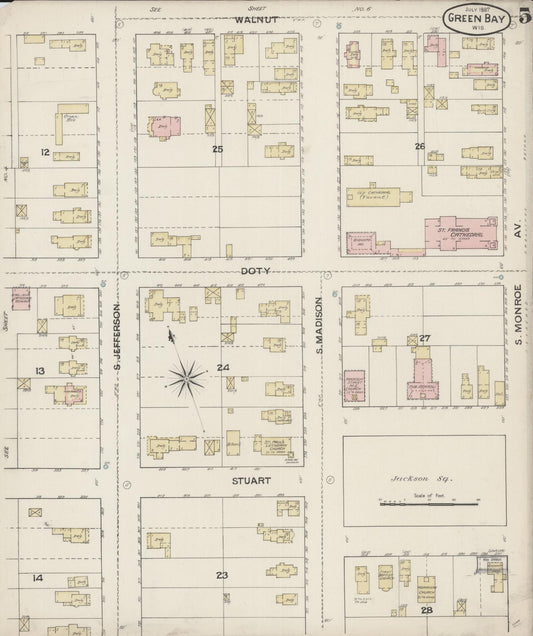 Sanborn Fire Insurance Map from Green Bay, Brown County, Wisconsin (1887), Sheet #0005 - Historic Sanborn Fire Insurance Map Print, vintage old map wall art, antique decor, genealogy gift, Wisconsin Wisconsin map