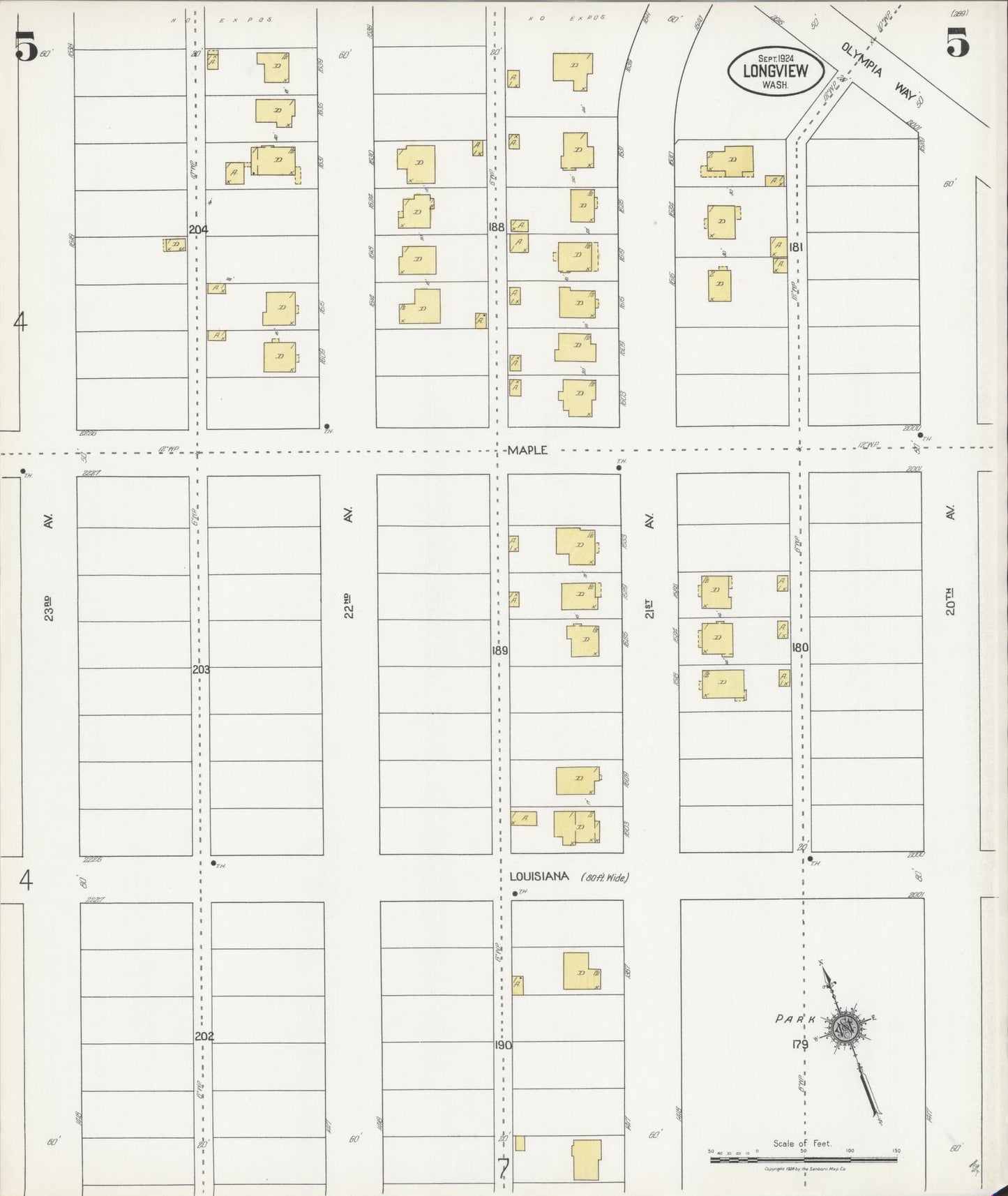 Sanborn Fire Insurance Map from Longview, Cowlitz County, Washington (1924), Sheet #0005 - Complete Map Set gallery image, historic Sanborn map, vintage wall art, Washington Washington