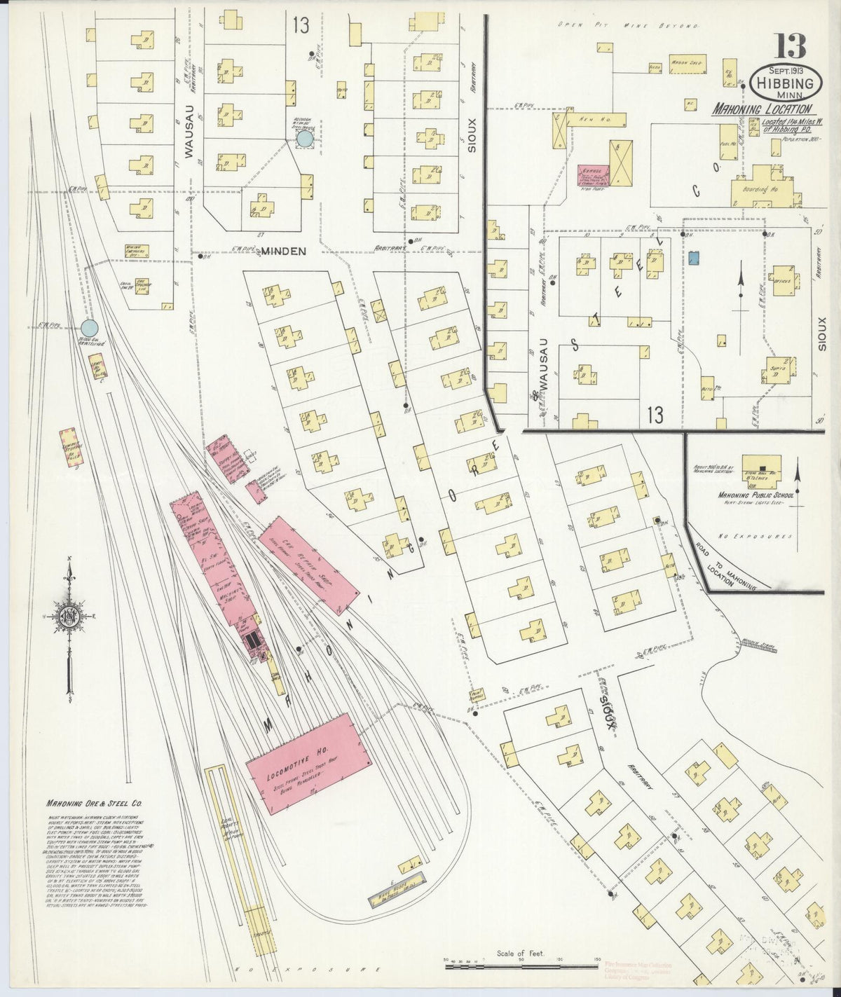 Sanborn Fire Insurance Map from Hibbing, Saint Louis County, Minnesota (1913), Sheet #0013 - Historic Sanborn Fire Insurance Map Print, vintage old map wall art, antique decor, genealogy gift, Minnesota Minnesota map