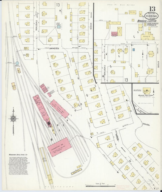 Sanborn Fire Insurance Map from Hibbing, Saint Louis County, Minnesota (1913), Sheet #0013 - Historic Sanborn Fire Insurance Map Print, vintage old map wall art, antique decor, genealogy gift, Minnesota Minnesota map
