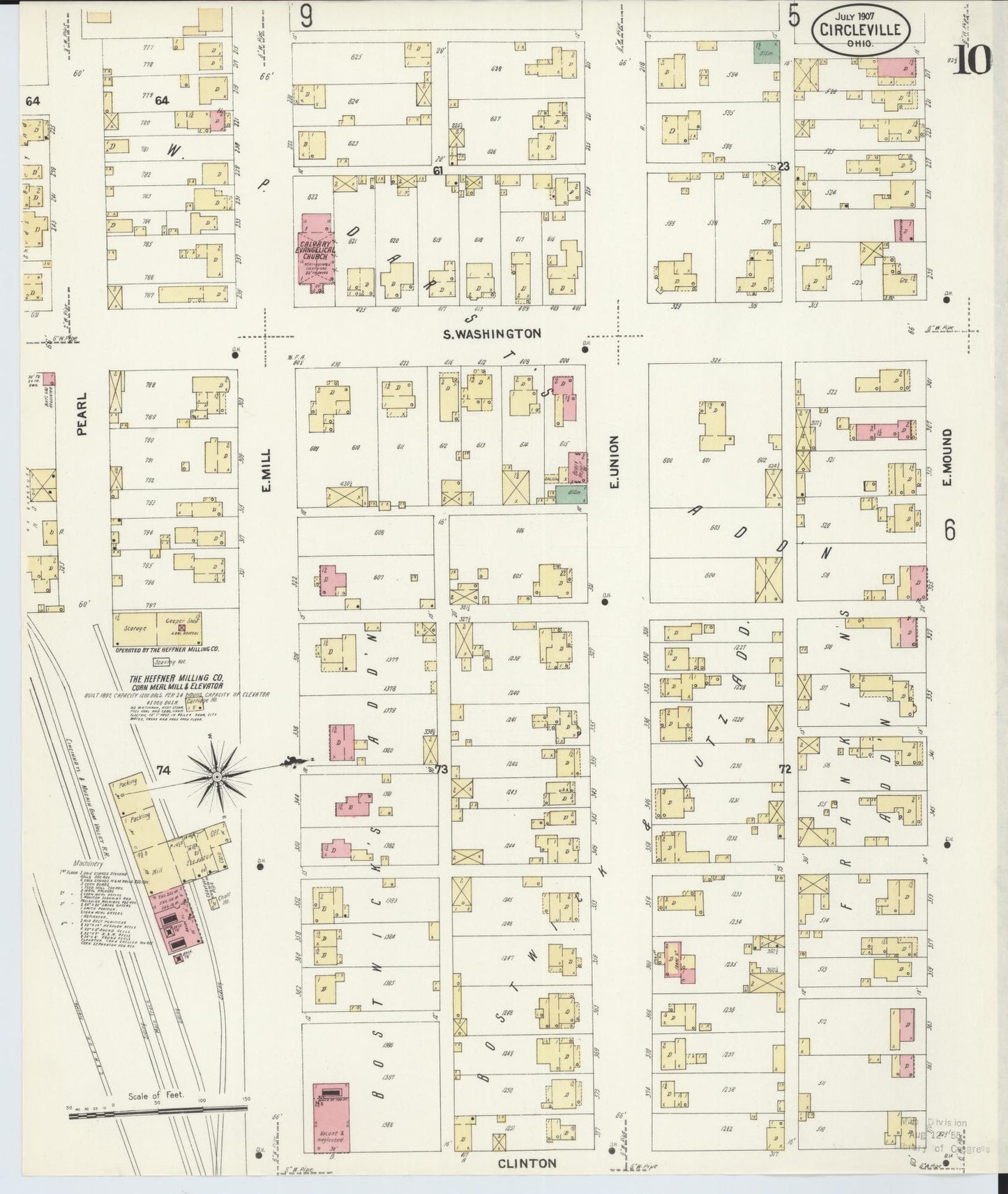 Sanborn Fire Insurance Map from Circleville, Pickaway County, Ohio (1907), Sheet #0010 - Historic Sanborn Fire Insurance Map Print, vintage old map wall art, antique decor, genealogy gift, Ohio Ohio map