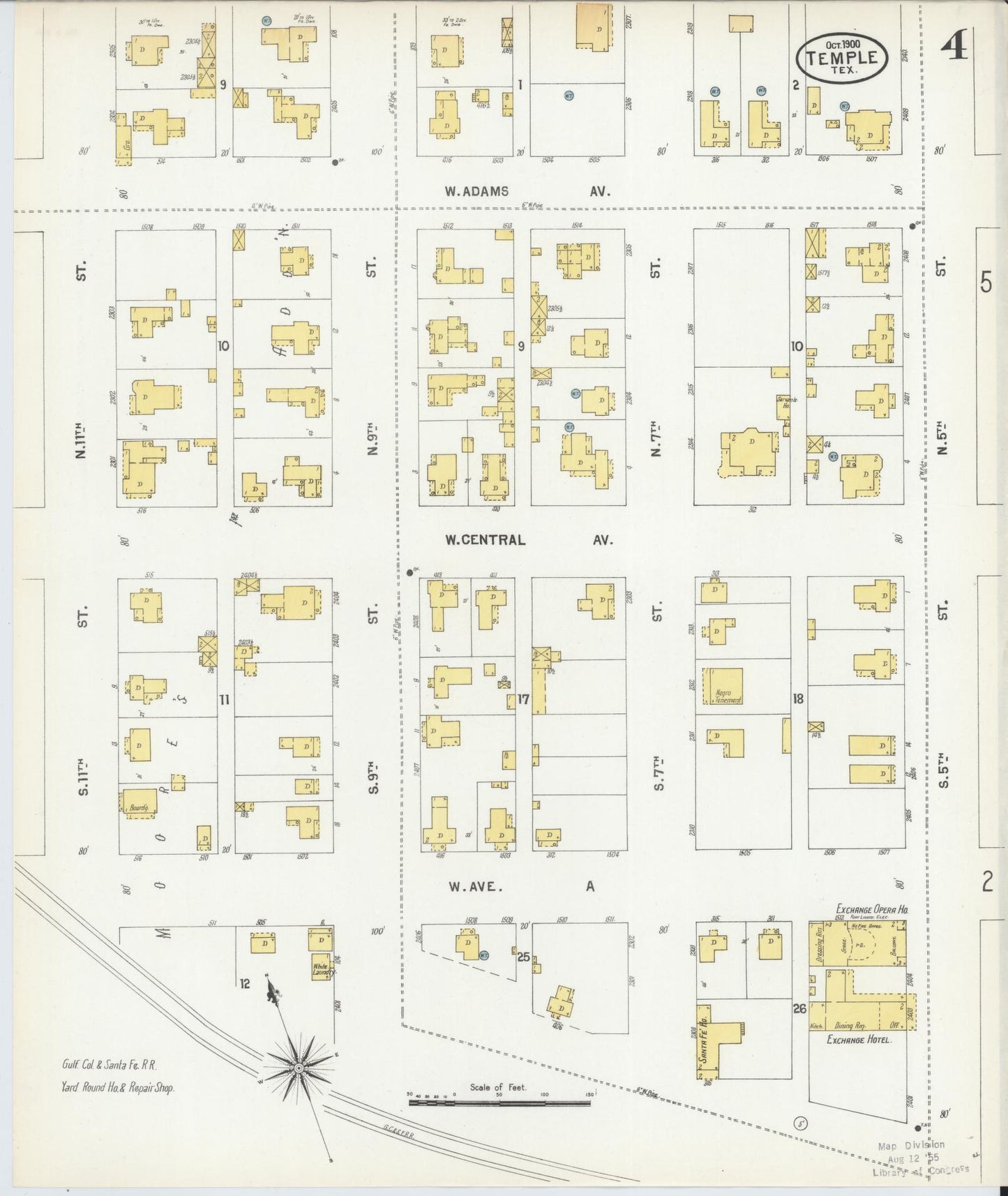 Sanborn Fire Insurance Map from Temple, Bell County, Texas (1900), Sheet #0004 - Complete Map Set gallery image, historic Sanborn map, vintage wall art, Texas Texas