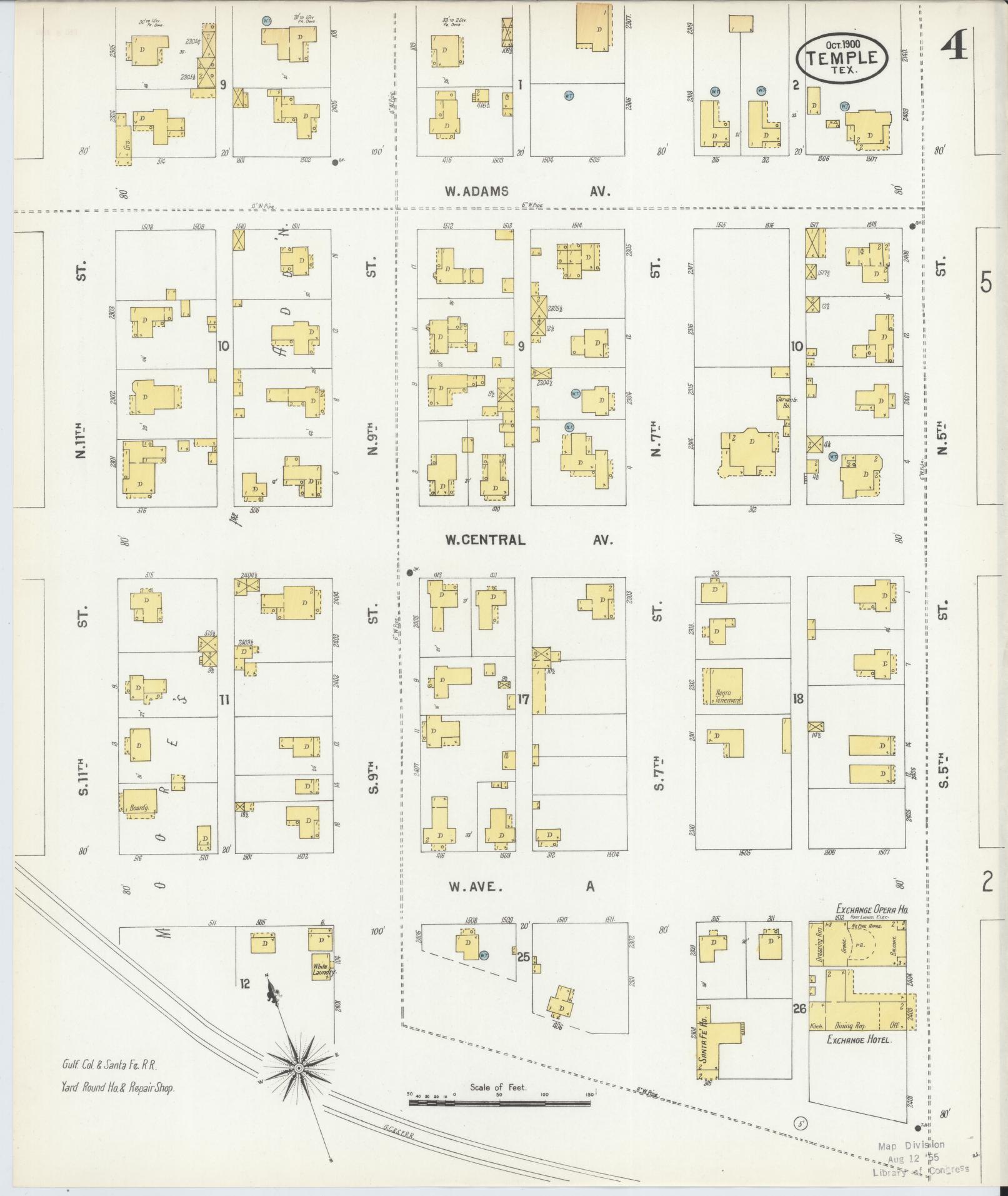 Sanborn Fire Insurance Map from Temple, Bell County, Texas (1900), Sheet #0004 - Complete Map Set gallery image, historic Sanborn map, vintage wall art, Texas Texas