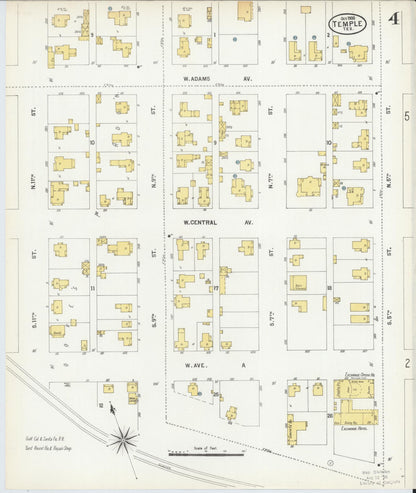 Sanborn Fire Insurance Map from Temple, Bell County, Texas (1900), Sheet #0004 - Complete Map Set gallery image, historic Sanborn map, vintage wall art, Texas Texas
