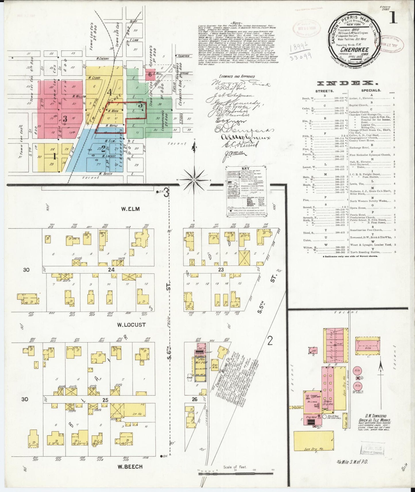 Sanborn Fire Insurance Map from Cherokee, Cherokee County, Iowa (1899), Sheet #0001 - Historic Sanborn Fire Insurance Map Print, vintage old map wall art