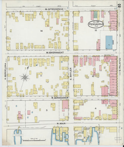 Sanborn Fire Insurance Map from Pensacola, Escambia County, Florida (1892), Sheet #0002 - Complete Map Set gallery image, historic Sanborn map, vintage wall art, Florida Florida