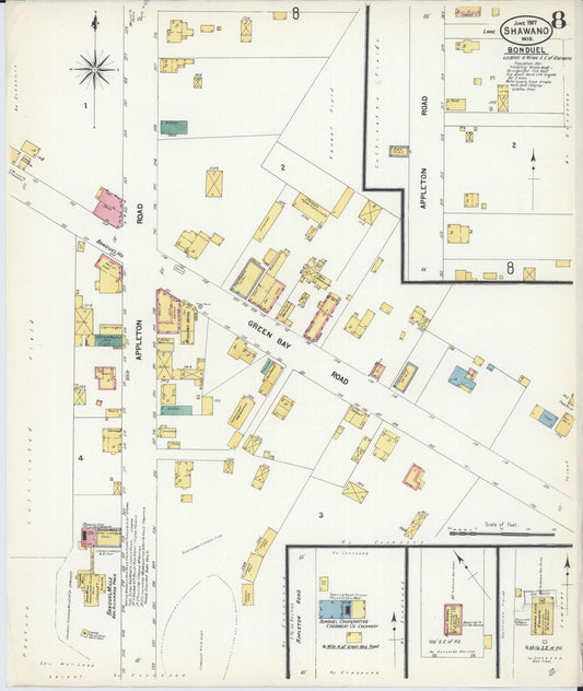 Sanborn Fire Insurance Map from Shawano, Shawano County, Wisconsin (1907), Sheet #0008 - Historic Sanborn Fire Insurance Map Print, vintage old map wall art, antique decor, genealogy gift, Wisconsin Wisconsin map