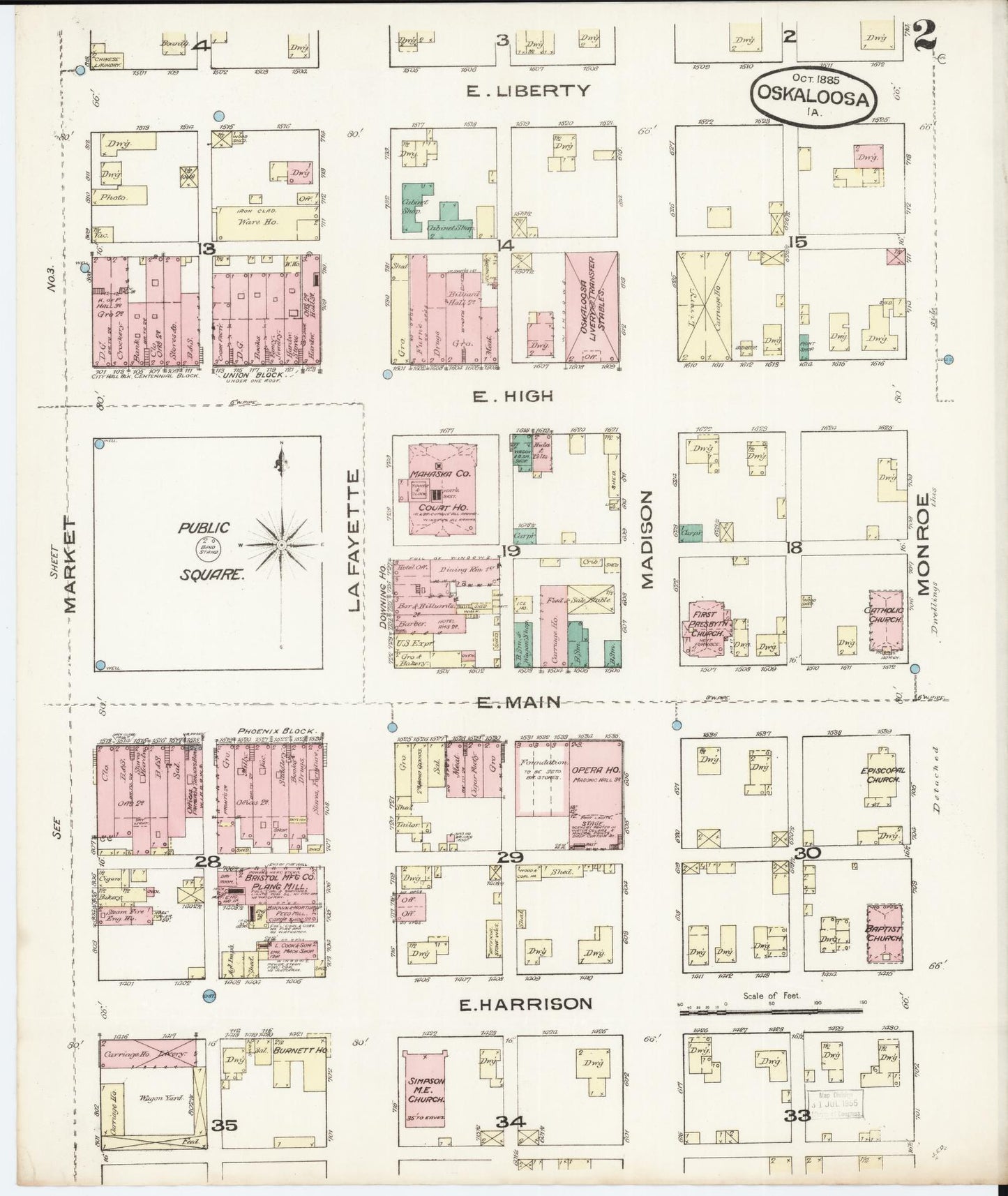 Sanborn Fire Insurance Map from Oskaloosa, Mahaska County, Iowa (1885), Sheet #0002 - Historic Sanborn Fire Insurance Map Print