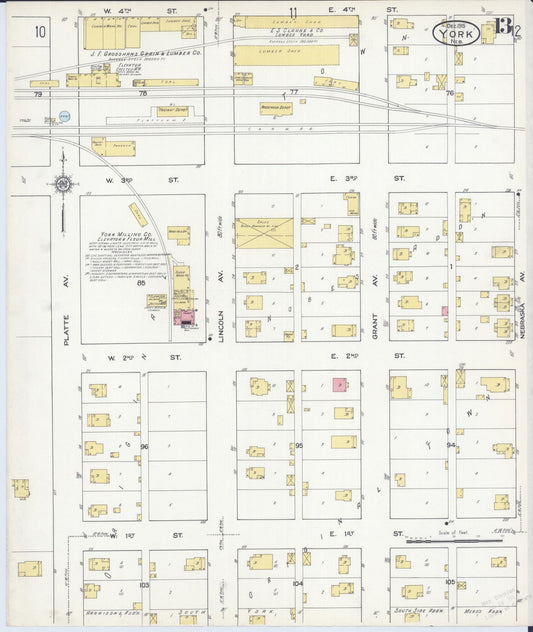 Sanborn Fire Insurance Map from York, York County, Nebraska (1915), Sheet #0013 - Historic Sanborn Fire Insurance Map Print, vintage old map wall art, antique decor, genealogy gift, Nebraska Nebraska map