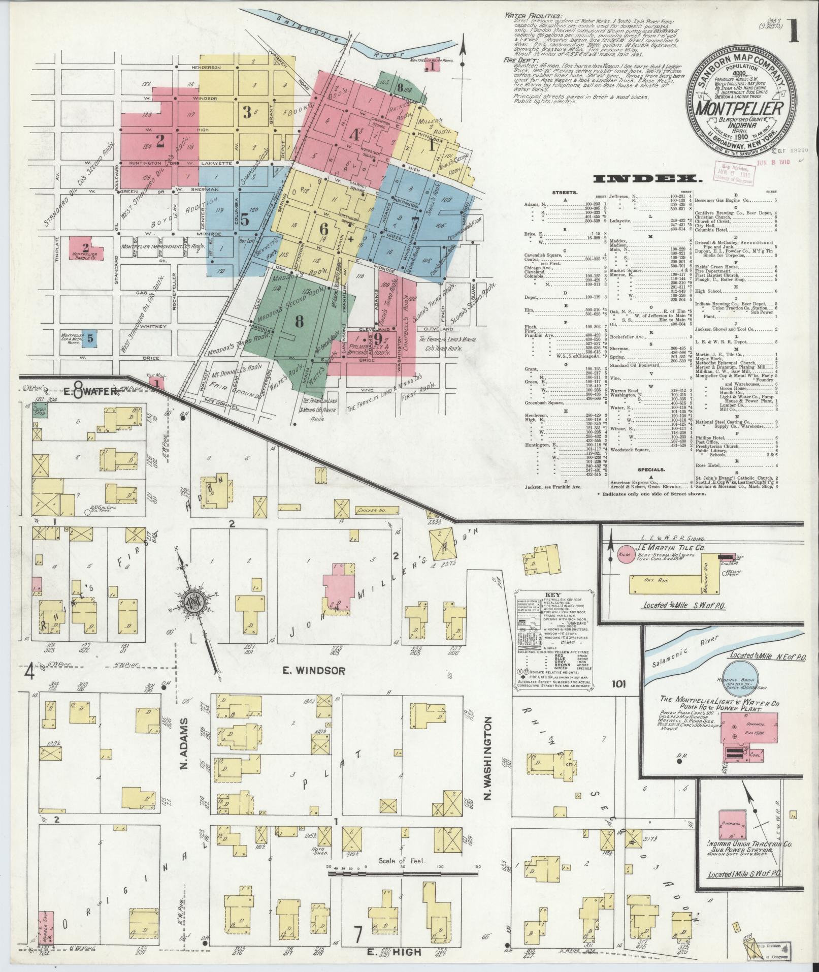 Sanborn Fire Insurance Map from Montpelier, Blackford County, Indiana (1910), Sheet #0001 - Complete Map Set gallery image, historic Sanborn map, vintage wall art, Indiana Indiana