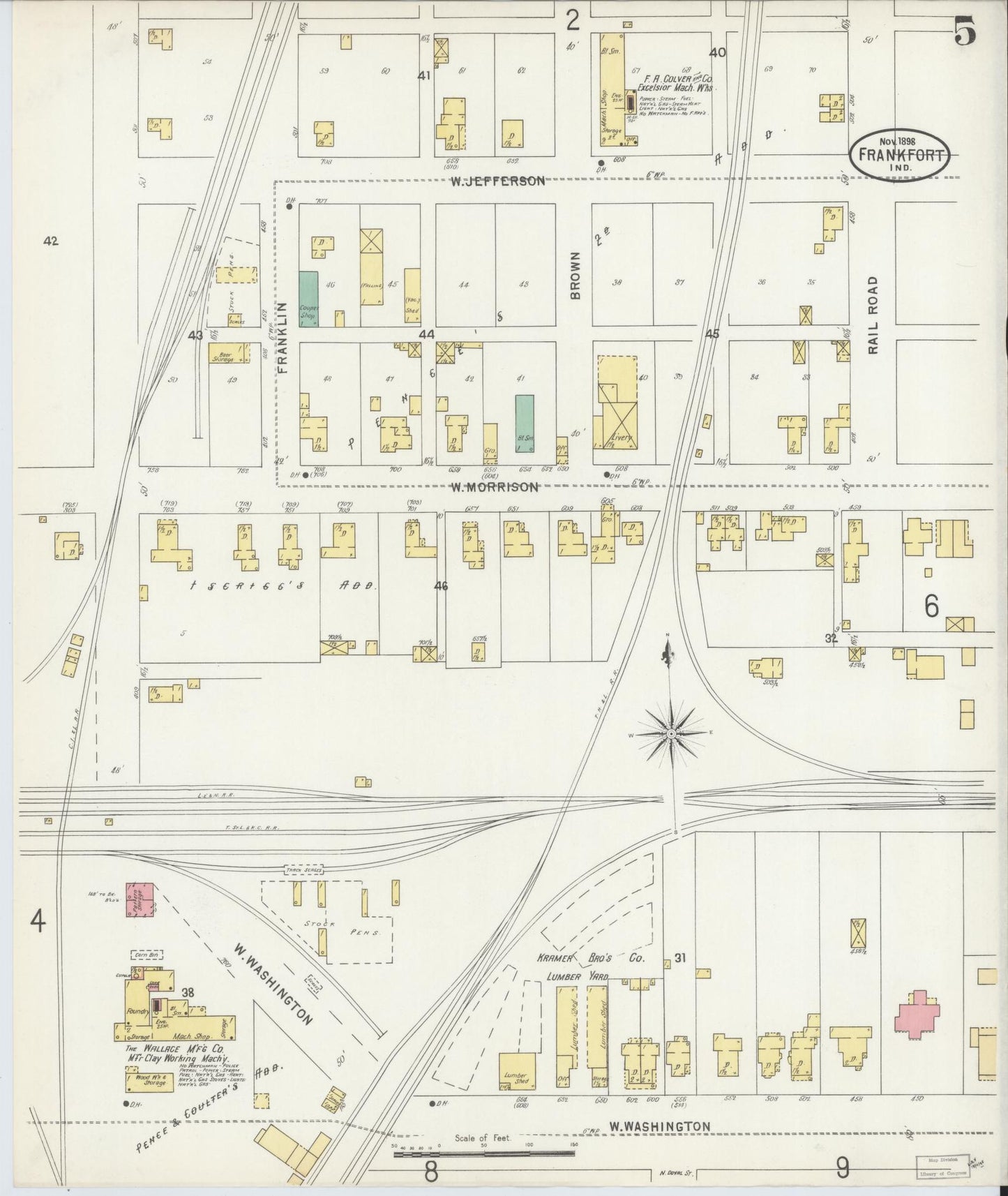 Sanborn Fire Insurance Map from Frankfort, Clinton County, Indiana (1898), Sheet #0005 - Complete Map Set gallery image, historic Sanborn map, vintage wall art, Indiana Indiana