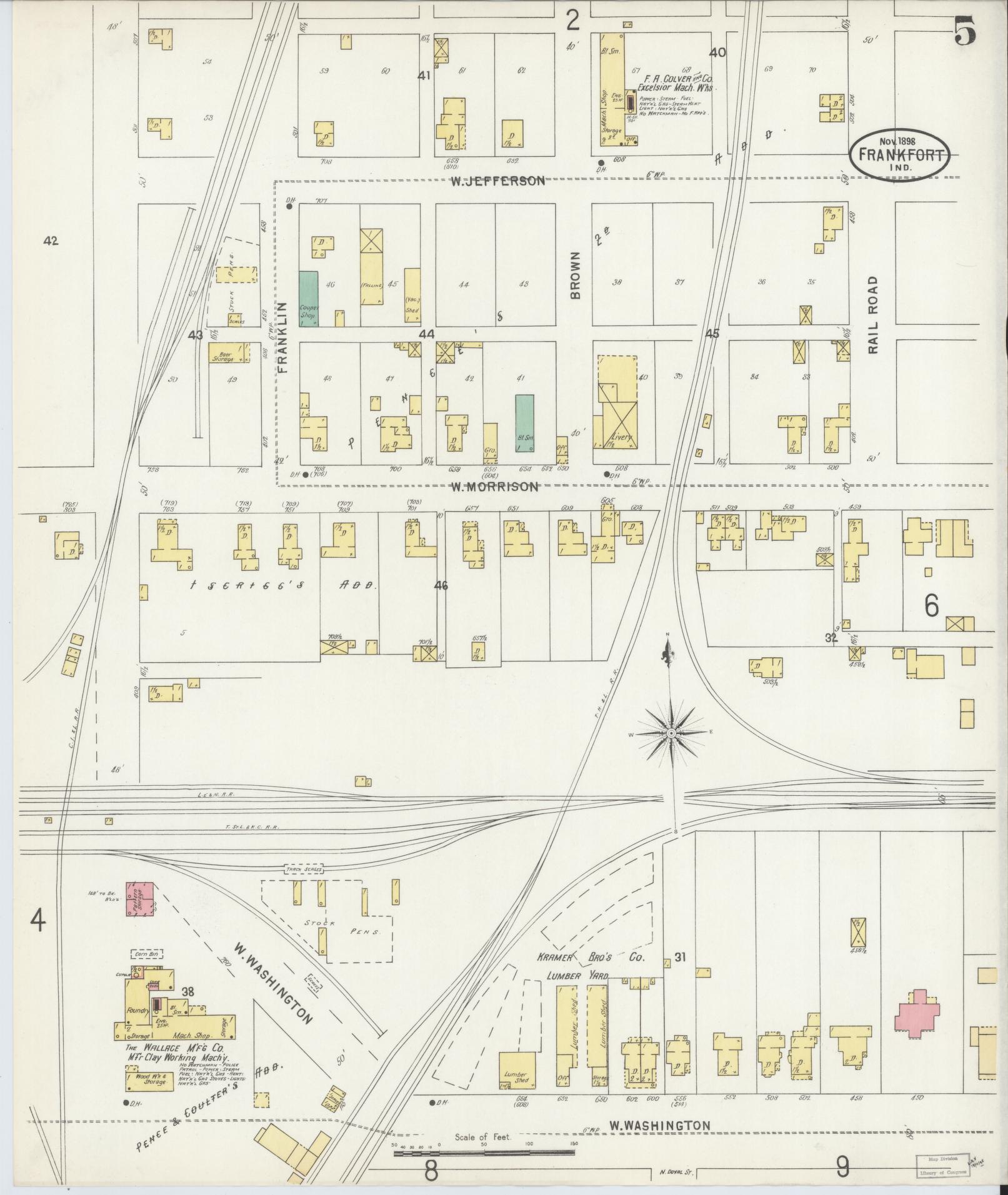 Sanborn Fire Insurance Map from Frankfort, Clinton County, Indiana (1898), Sheet #0005 - Complete Map Set gallery image, historic Sanborn map, vintage wall art, Indiana Indiana