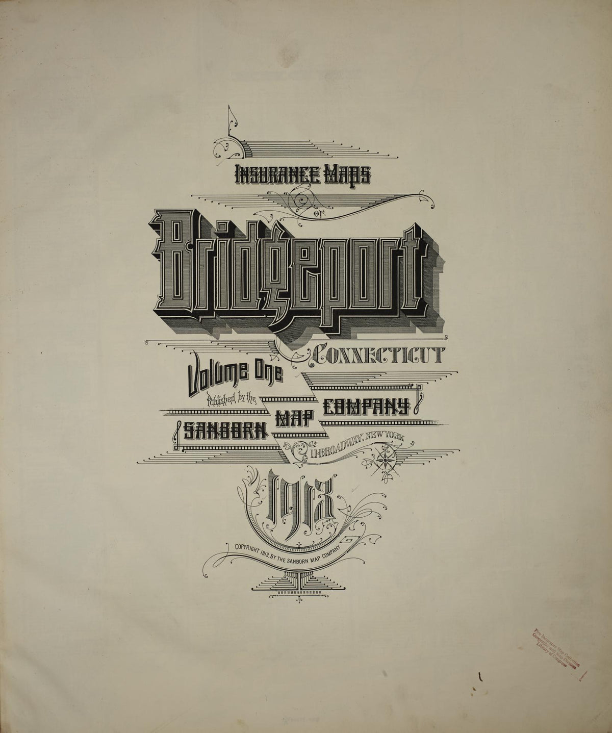 Sanborn Fire Insurance Map from Bridgeport, Fairfield County, Connecticut (1913), Sheet #0001 - Historic Sanborn Fire Insurance Map Print, vintage old map wall art, antique decor, genealogy gift, Connecticut Connecticut map