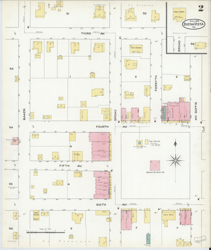 Sanborn Fire Insurance Map from Buena Vista, Marion County, Georgia (1909), Sheet #0002 - Complete Map Set gallery image, historic Sanborn map, vintage wall art, Georgia Georgia