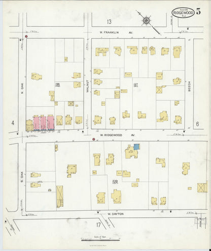 Sanborn Fire Insurance Map from Ridgewood, Bergen County, New Jersey (1916), Sheet #0005 - Complete Map Set gallery image, historic Sanborn map, vintage wall art, New Jersey New Jersey
