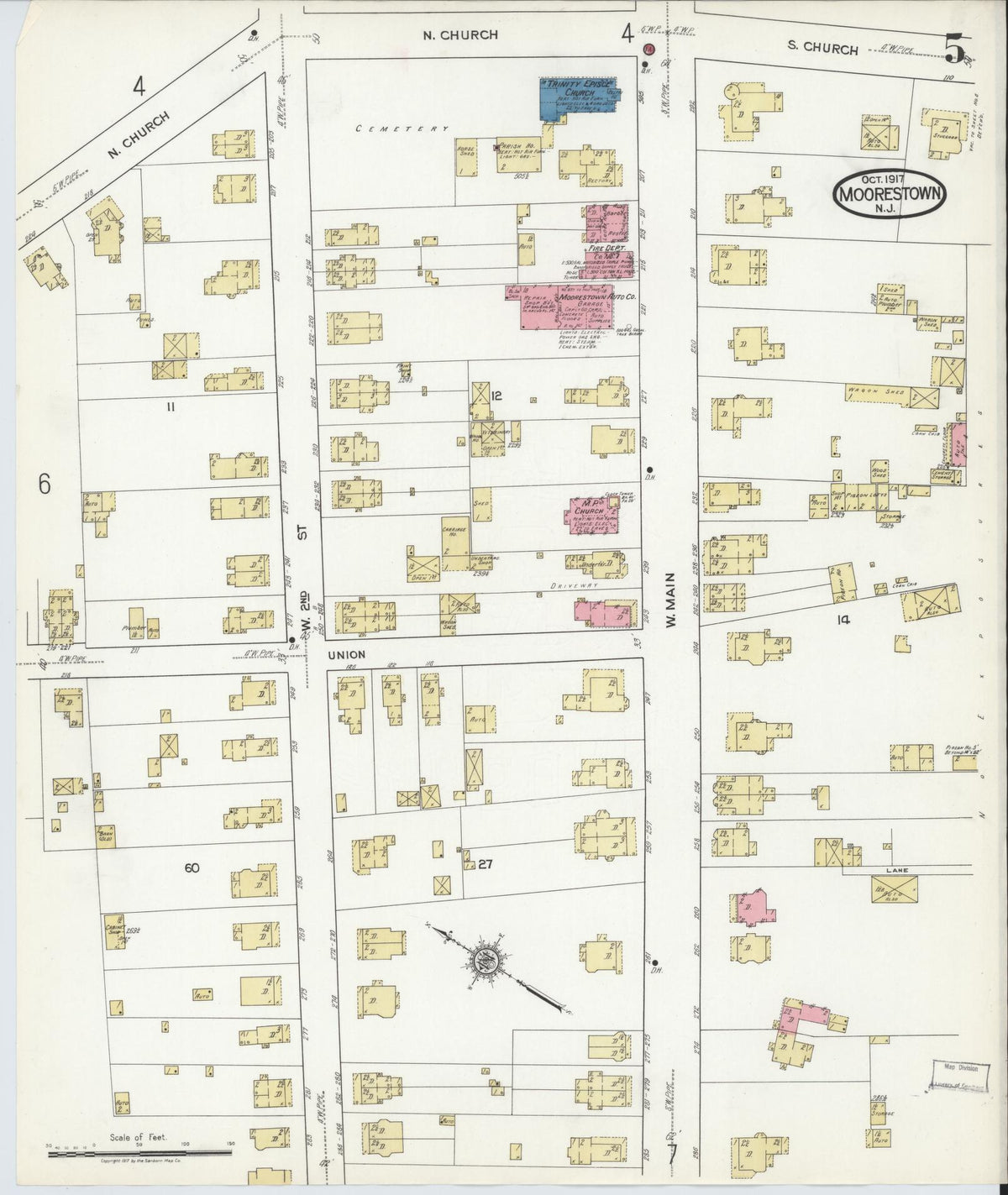 Sanborn Fire Insurance Map from Moorestown, Burlington County, New Jersey (1917), Sheet #0005 - Complete Map Set gallery image, historic Sanborn map, vintage wall art, New Jersey New Jersey