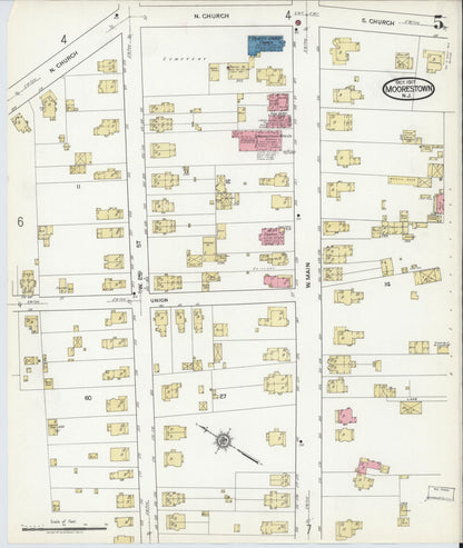 Sanborn Fire Insurance Map from Moorestown, Burlington County, New Jersey (1917), Sheet #0005 - Complete Map Set gallery image, historic Sanborn map, vintage wall art, New Jersey New Jersey
